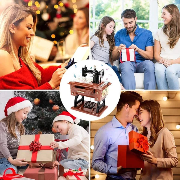 🥇🎵Wood Mini Sewing Machine Music Box